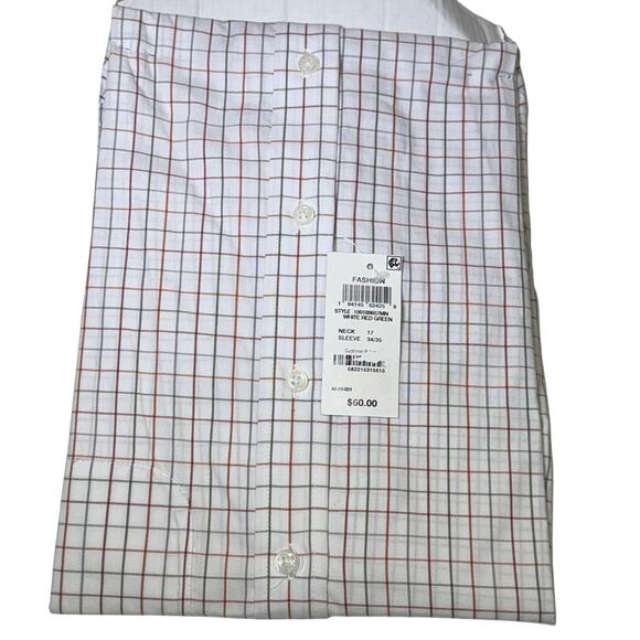 Club Room Men's Window Plaid Dress Shirt, White/red/green 17 34/35 $60 - Picture 3 of 5
